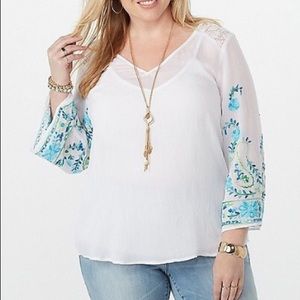 PLUS SIZE EMBROIDERED LACE BACK TOP New!